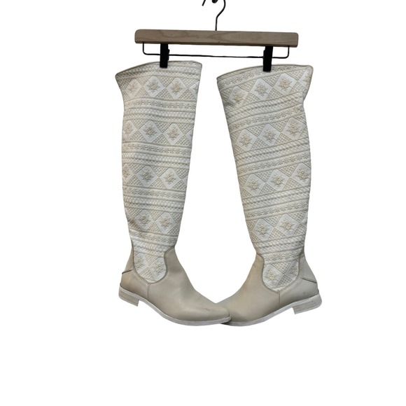 NEW FREE PEOPLE Bren Textile Slouch Boots Size 36.5 6.5  Cream Leather FALL - Picture 3 of 11